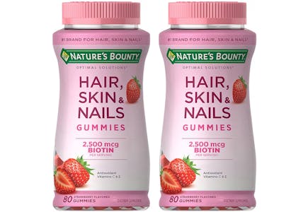 2 Nature's Bounty Hair, Skin & Nails Gummies Bottles