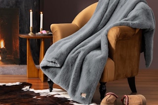 an ugg throw blanket on a chair