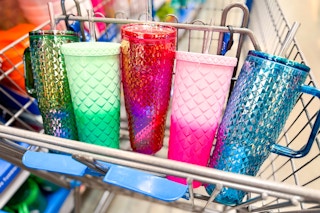 5 textured tumblers in a cart