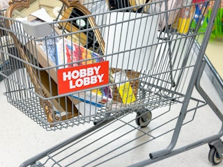 a hobby lobby cart with items inside 