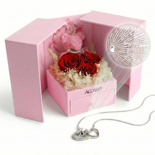Dual Hearts Necklace & Rose Gift Box