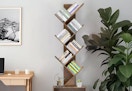 wooden tree-shaped bookshelf