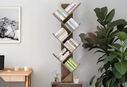 wooden tree-shaped bookshelf