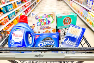 meijer groceries in a shopping cart