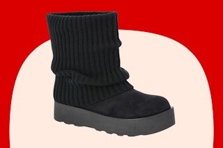 Stock image of a black pair of No Boundaries sweater boots