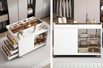 2 lifestyle images of the Movable Cabinet Dresser Makeup Vanity Table