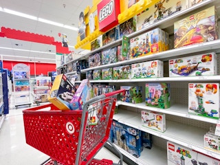 lego sets in target cart in lego toy area