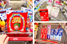 collage image of general mills cereal, garnier and neutrogena skincare, crest, colgate and oral b products