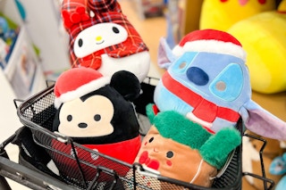 christmas squishmallows in a cart