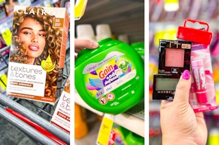 collage image of clairol hair color, gain detergent, and maybelline makeup