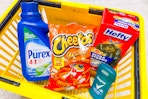 dollar general groceries in yellow basket