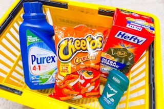 dollar general groceries in yellow basket