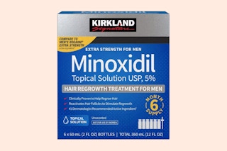 box of Kirkland Minoxidil Liquid Extra Strength Hair Regrowth Treatment
