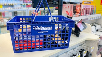 a walgreens basket at checkout 