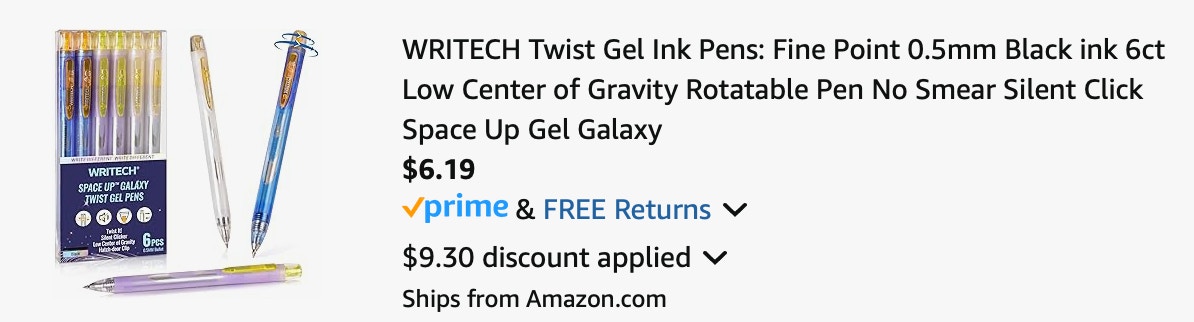 Writech pens Amazon receipt