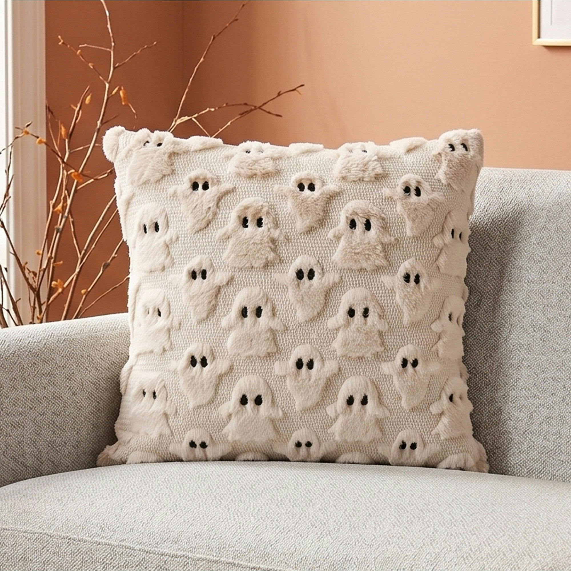 Halloween Embroidered Faux Fur Pillow