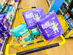 pampers and luvs diapers in dollar general shopping cart