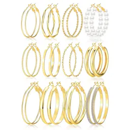 Gold Hoop Earrings Set