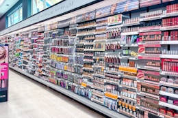 walgreens makeup area with orange clearance tags