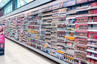 walgreens makeup area with orange clearance tags