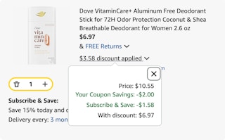 Dove deodorant Amazon receipt