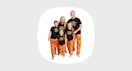a family smiling with matching pajamas