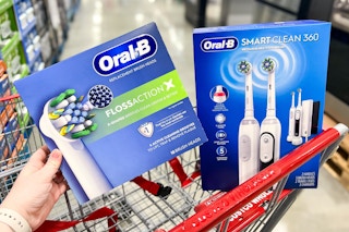 costco Oral B rechargeable toothbrush and replacement brush heads in cart