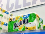 In-store photo of Bounty Paper Towels (6-mega-rolls) in Walmart store on top of shelf