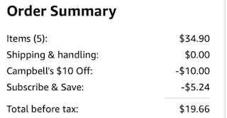 5 Swanson Canned Chicken 2-Packs Amazon Receipt