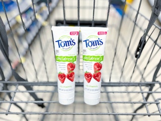 shopping cart with two tubes of Tom's of Maine toothpaste tubes inside