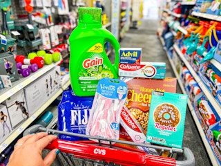 a cart with CVS extra big deals products.