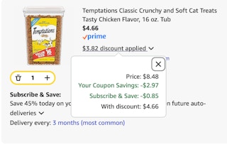 cat treats Amazon receipt