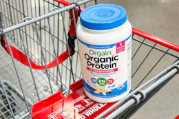 orgain organic protein powder in shopping cart