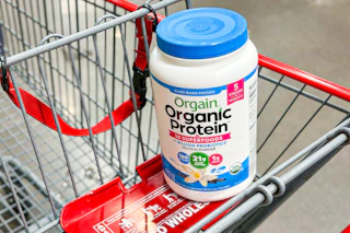 orgain organic protein powder in shopping cart