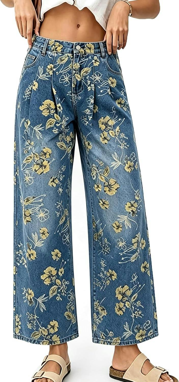 Women's Floral Wide-Leg Jeans