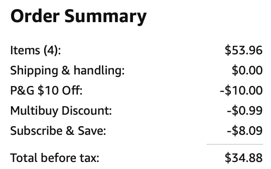 Bounce mega dryer sheets receipt