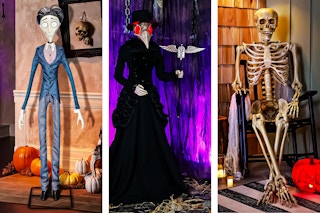 3 lifestyle images of Halloween decor at Lowe's for 75% off