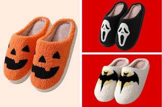 Adult Halloween slippers: 3 pairs featuring a pumpkin, bat and ghost-face theme