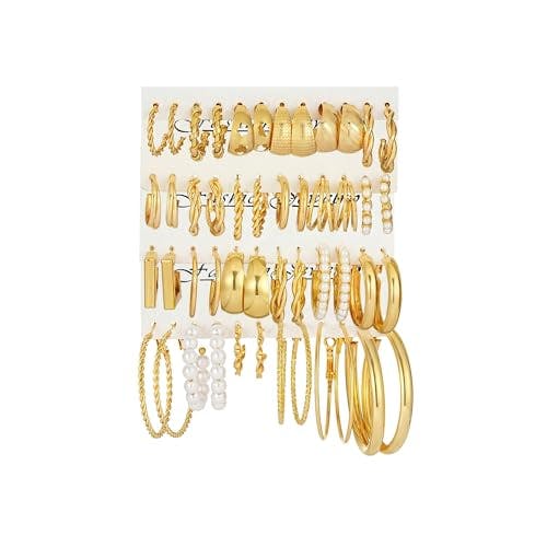 Gold Hoop Earrings Set