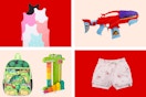 walmart toys, backpacks, and apparel on red and cream background