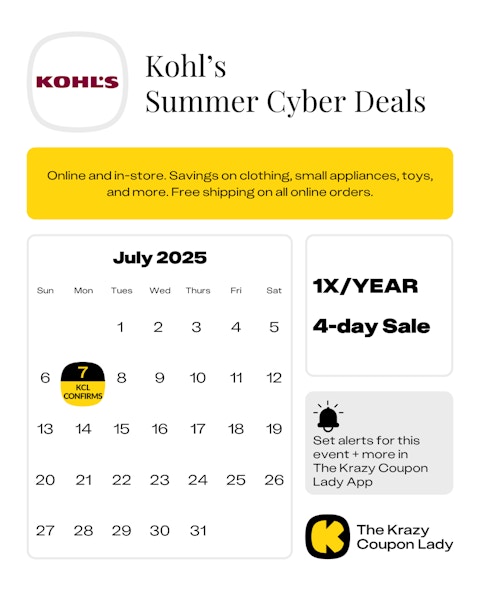Kohl's Summer Cyber Deals 2025 dates