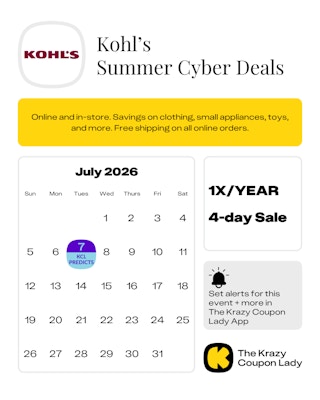 Kohl's Summer Cyber Deals 2026 dates