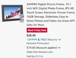 a digital picture frame cart ending in $28.49