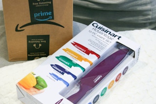 Cuisinart Knife set next to amazon prime box