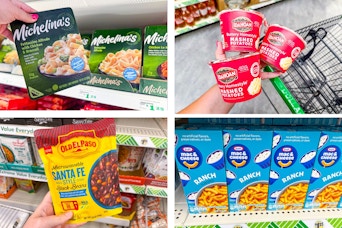 dollar tree michelina's, old el paso, kraft, idahoan 4-photo collage