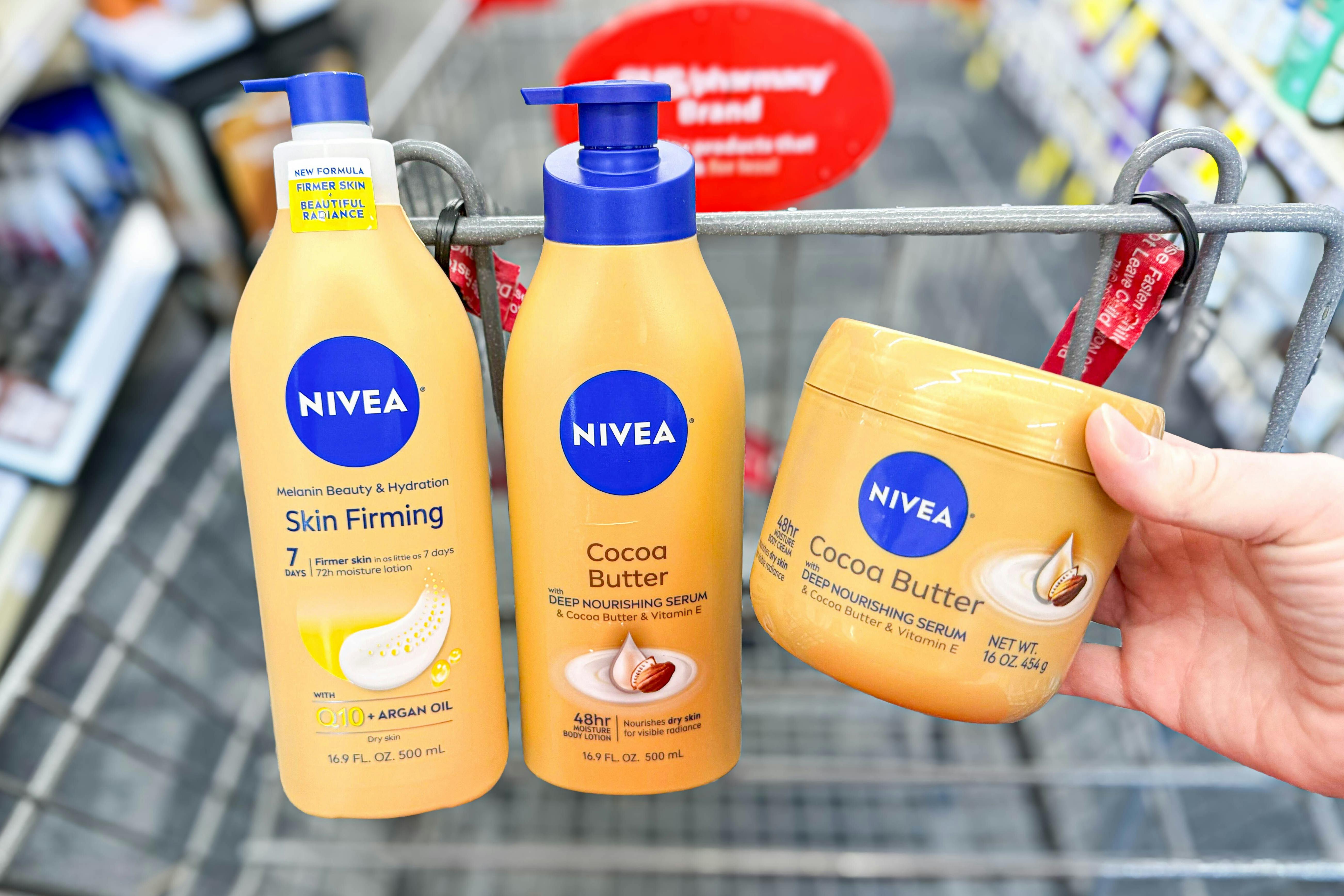 nivea lotions in a shopping cart
