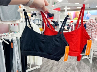 women's bralettes sitting on a rack at target