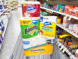bounty charmin paper products in walgreens cart