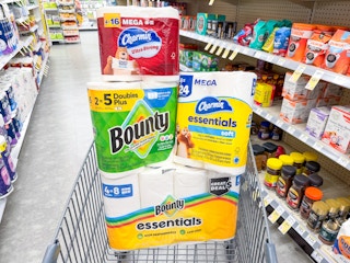 bounty charmin paper products in walgreens cart