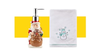 christmas towels and a santa lotion/soap pump